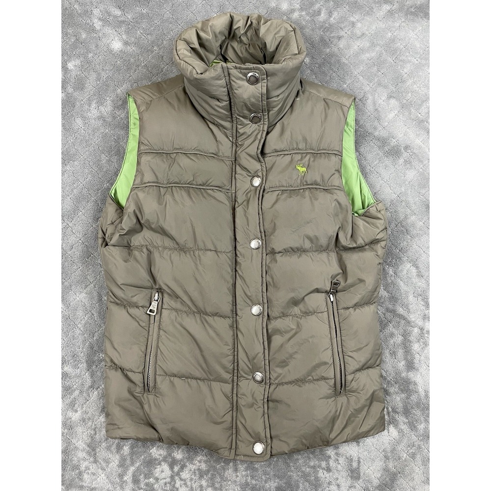 Vintage Abercrombie & Fitch Down Puffer‎ Vest Small Green Brown AS IS Zipper